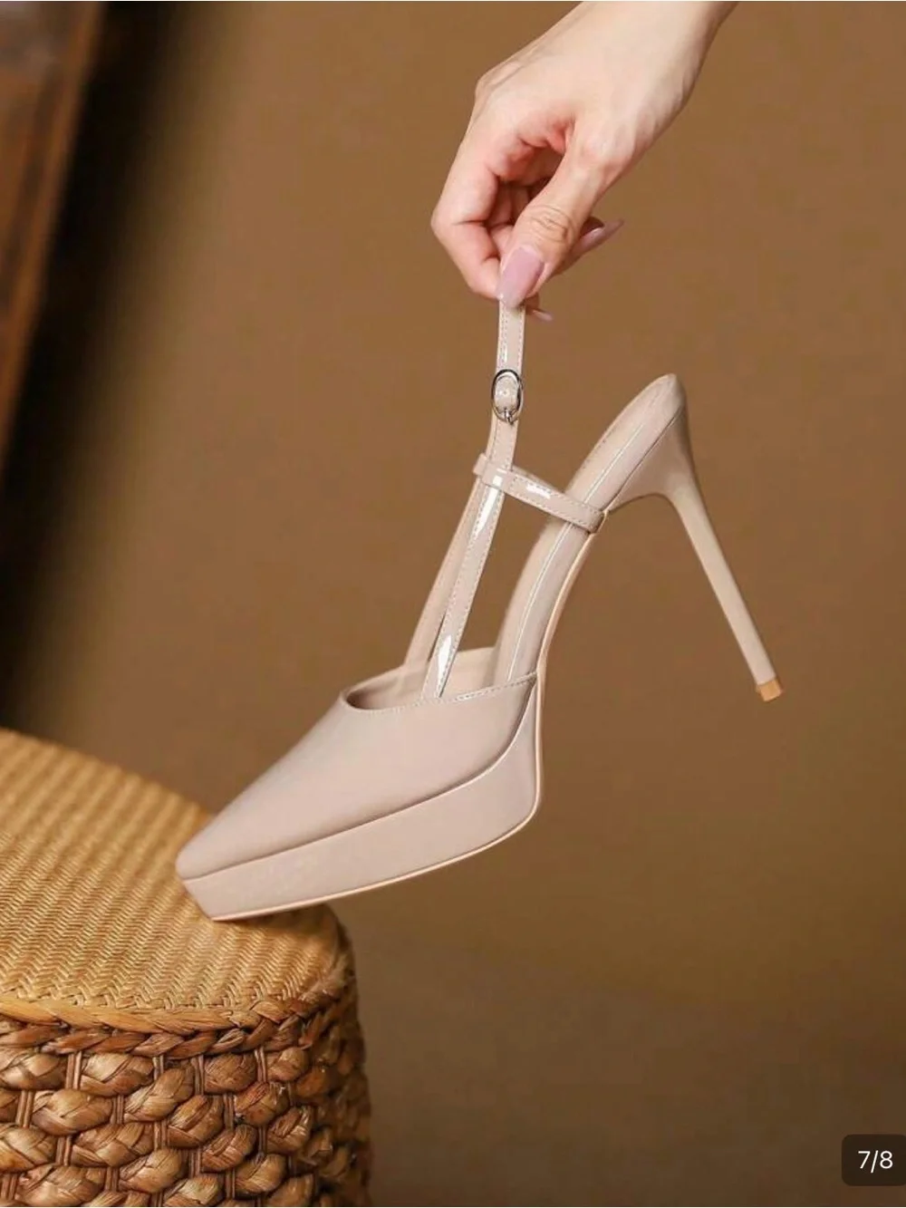 Pointed Toe Nude Slingback Stiletto Pumps - Picture 7 of 16